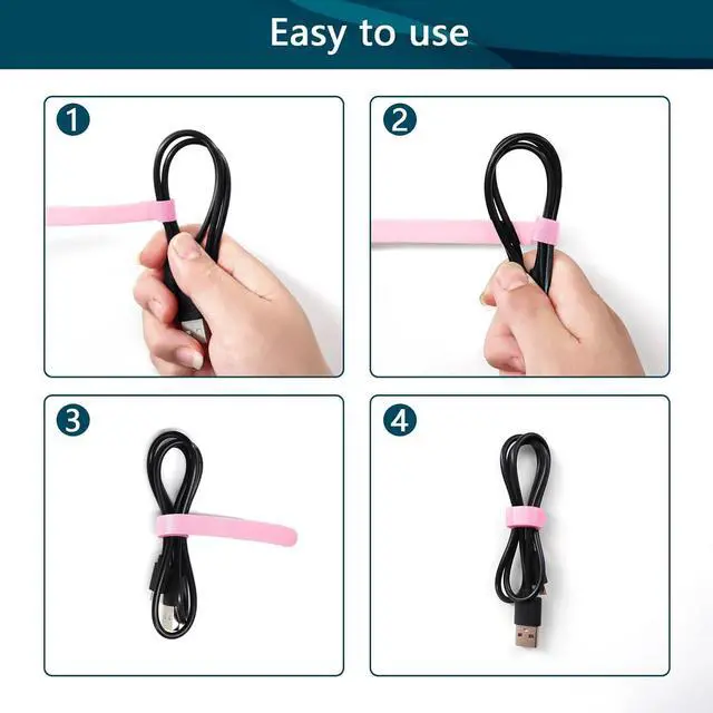 Alt view image 4 of 7 - YOVXLO 50PCS 6 Inch Reusable Cable Ties Adjustable Fastening Ties Microfiber Cloth for Computer Link Cable Cord Management (Pink)