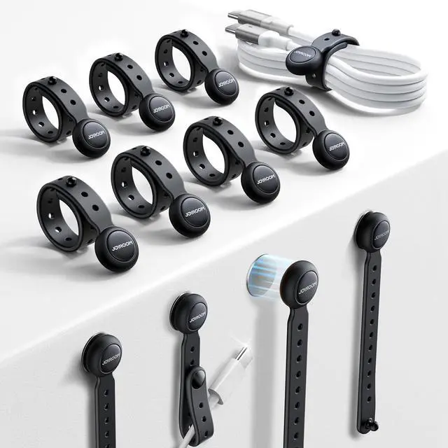Main image of 2025 Upgraded Magnetic Cable Ties with Magnets for Bundling & Cable Management Reusable Silicone Cord Ties Multi-Purpose Cord Organizer Clips for Home Office & Travel (12-Pack Black)