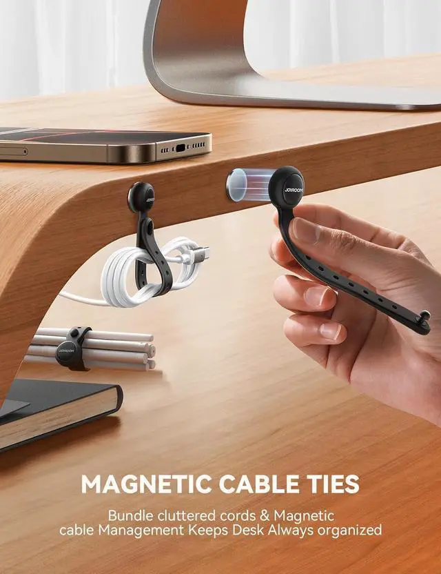 Alt view image 2 of 7 - 2025 Upgraded Magnetic Cable Ties with Magnets for Bundling & Cable Management Reusable Silicone Cord Ties Multi-Purpose Cord Organizer Clips for Home Office & Travel (12-Pack Black)