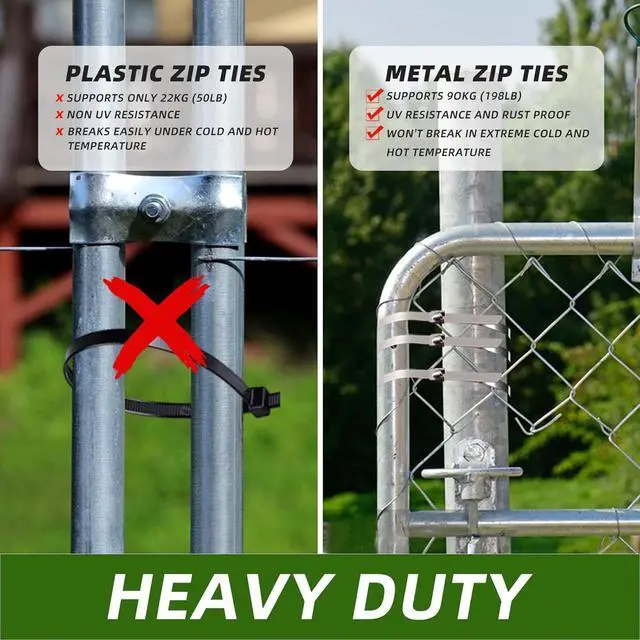Alt view image 2 of 7 - 100pcs Metal Zip Ties Heavy Duty Outdoor Use Chain Link Fence Parts Chicken Coop Accessories Stainless Steel Zip Ties Heavy Duty Chain Link Fence Ties Electrical Cable Ties Pipes Exhaust Wrap