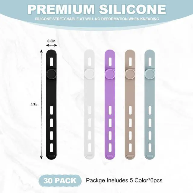Alt view image 2 of 7 - 30 Pcs Silicone Cable Ties Reusable Cord Organizer for Charger Cables Hair Dryer Home & Office Flexible Cord Wraps for Electrical Wires