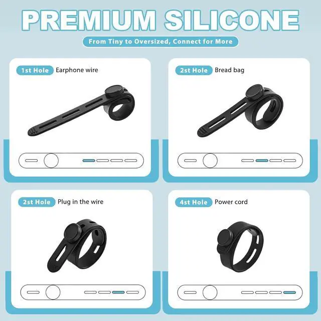 Alt view image 3 of 7 - 30 Pcs Silicone Cable Ties Reusable Cord Organizer for Charger Cables Hair Dryer Home & Office Flexible Cord Wraps for Electrical Wires
