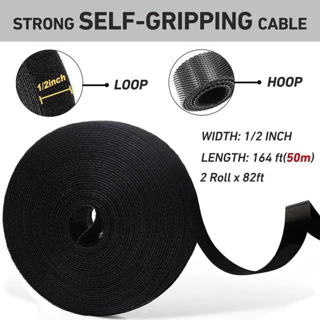Alt view image 2 of 7 - 164ft x 1/2 inch Reusable Fastening Cable Ties Hook and Loop Roll Self-Gripping Bundling Straps for Cord Manage Home Office Electrical Cords Data Center Black 2 Roll