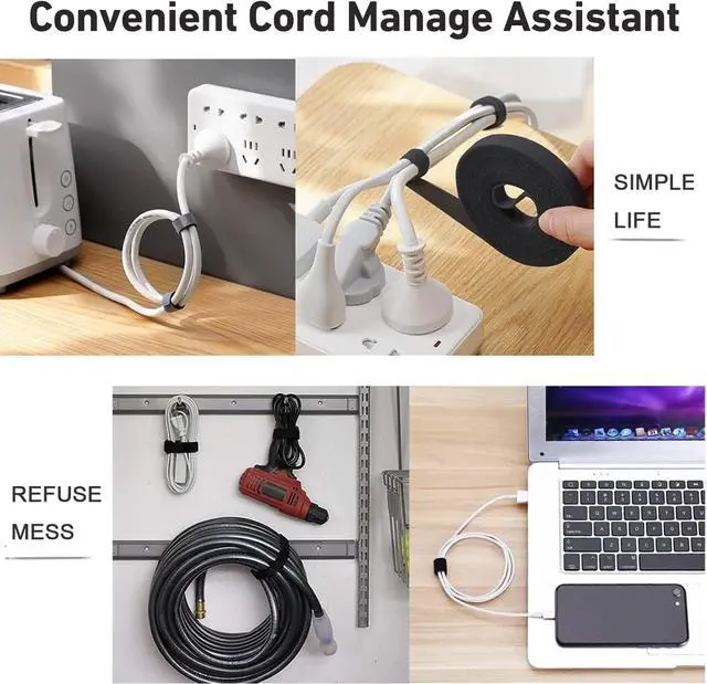 Alt view image 6 of 7 - 164ft x 1/2 inch Reusable Fastening Cable Ties Hook and Loop Roll Self-Gripping Bundling Straps for Cord Manage Home Office Electrical Cords Data Center Black 2 Roll