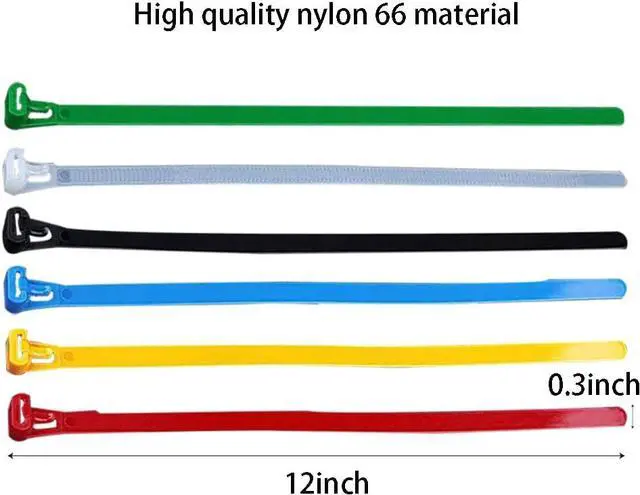 Alt view image 3 of 7 - 100 PCS 12 Inch Color Releasable Cable Zipper Cable Ties Adjustable Reusable 50 Lbs Tensile Strength Nylon Cable Ties for Lndoor and Outdoor Multipurpose Plastic Cable Ties (Multicolor)