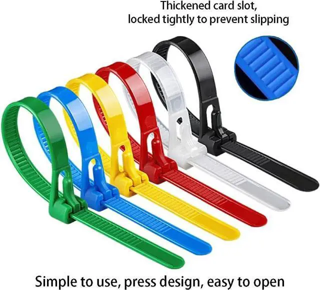 Alt view image 4 of 7 - 100 PCS 12 Inch Color Releasable Cable Zipper Cable Ties Adjustable Reusable 50 Lbs Tensile Strength Nylon Cable Ties for Lndoor and Outdoor Multipurpose Plastic Cable Ties (Multicolor)