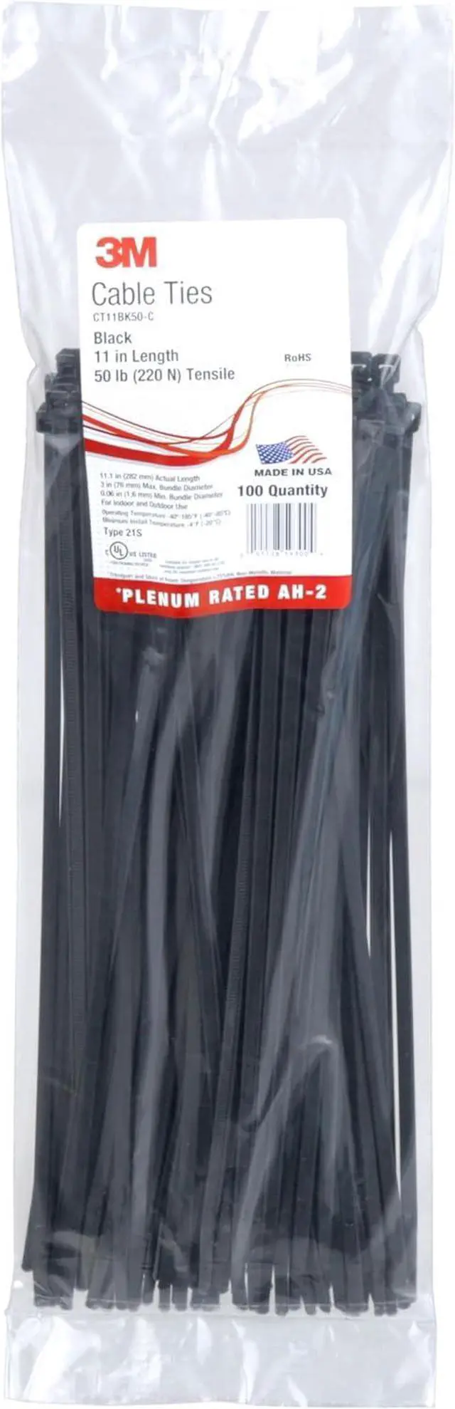Main image of Cable Tie CT11BK50-C Black 50 lb 11 Bag of 100 Nylon Cable Ties Curved tip Allows for Faster Threading and Installation