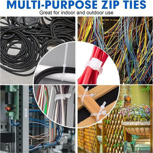 Alt view image 7 of 7 - Zip Ties 1200pcs Cable Zip Ties 8 Inch Heavy Duty White Plastic Wire Ties with 50lb Tensile Strength Self-Locking Nylon Cable Ties Wire Management for Indoor and Outdoor