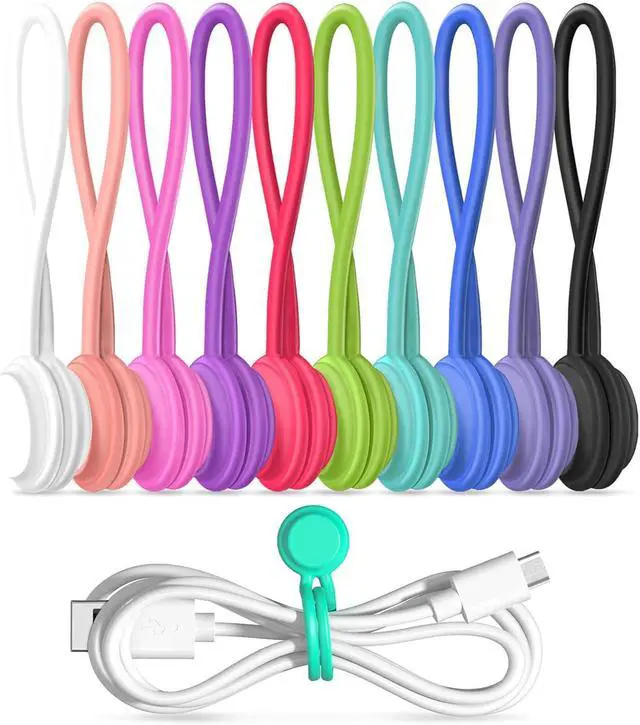 Main image of Magnetic Cable Ties 10 PCS Reusable Cable Organizers Earbuds Cords USB Cable Manager Keeper Wrap Ties Straps Bookmark Clips Whiteboard Noticeboard Fridge Magnets for Office, School, Home Organization