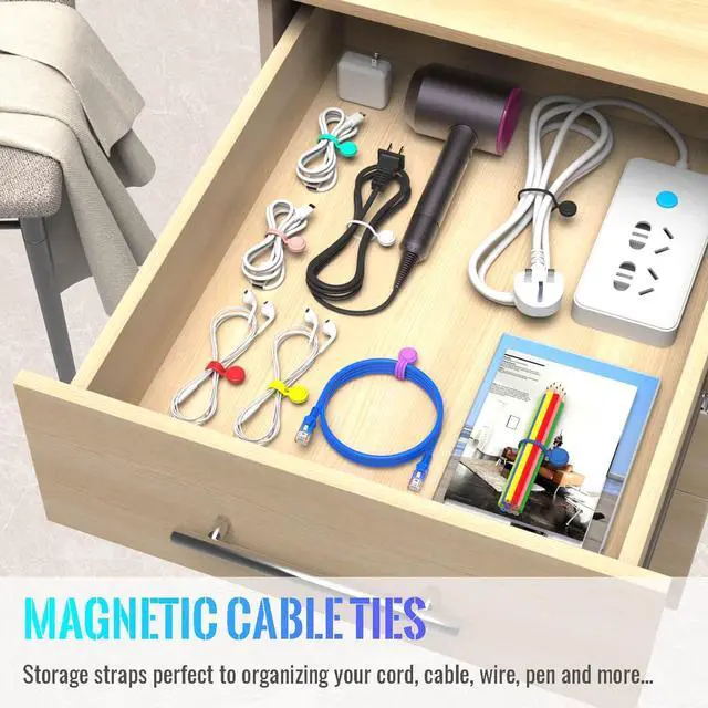 Alt view image 5 of 7 - Magnetic Cable Ties 10 PCS Reusable Cable Organizers Earbuds Cords USB Cable Manager Keeper Wrap Ties Straps Bookmark Clips Whiteboard Noticeboard Fridge Magnets for Office, School, Home Organization