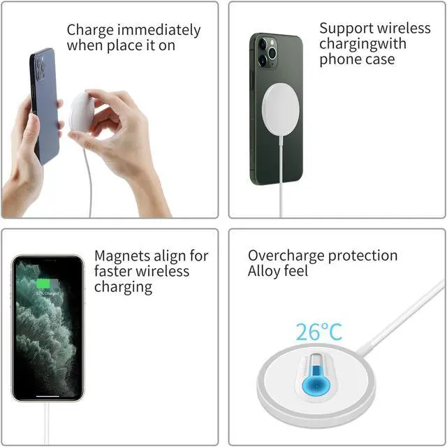 Alt view image 6 of 7 - 15W Magnetic Wireless Charger, 15W Fast Wireless Charging Pad Compatible with iPhone 12 Mini/12 Pro Max/11 Pro Max/XS MAX, AirPods, Samsung S10/Note 20, Huawei Xiaomi, All Enabled Phone
