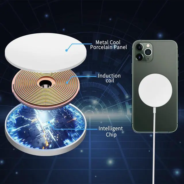 Alt view image 5 of 7 - 15W Magnetic Wireless Charger, 15W Fast Wireless Charging Pad Compatible with iPhone 12 Mini/12 Pro Max/11 Pro Max/XS MAX, AirPods, Samsung S10/Note 20, Huawei Xiaomi, All Enabled Phone