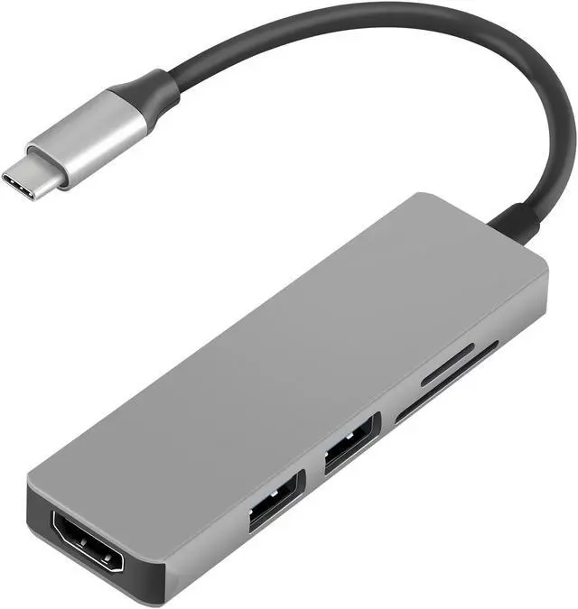 Main image of USB C Hub HDMI Adapter for MacBook Pro 2019/2018/2017, Longwwin 5 in 1 Dongle USB-C to HDMI, Sd/TF Card Reader and 2 Ports USB 3.0 ( Gray)