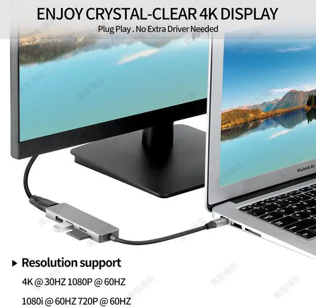 Alt view image 6 of 7 - USB C Hub HDMI Adapter for MacBook Pro 2019/2018/2017, Longwwin 5 in 1 Dongle USB-C to HDMI, Sd/TF Card Reader and 2 Ports USB 3.0 ( Gray)