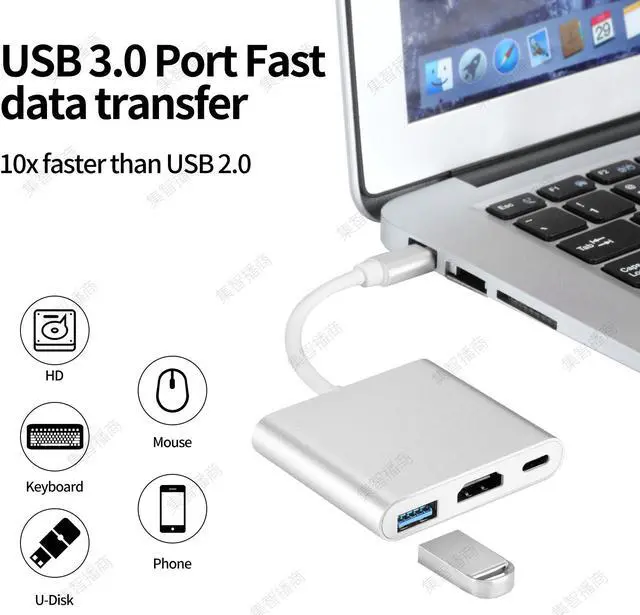 Alt view image 4 of 7 - USB C to HDMI Adapter, USB 3.1 Type-C Hub to HDMI 4K+USB 3.0+USB-C Charging Port, Macbook/iMac HDMI Adapter,USB-C Digital AV Multiport Adapter for MacBook Pro/ iPad Pro/S8+/S9+/Projector/Monitor
