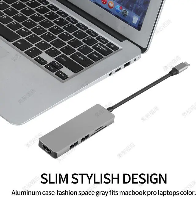 Alt view image 4 of 7 - USB C Hub HDMI Adapter for MacBook Pro 2019/2018/2017, Longwwin 5 in 1 Dongle USB-C to HDMI, Sd/TF Card Reader and 2 Ports USB 3.0 ( Gray)