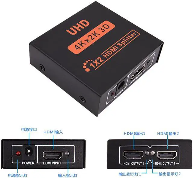 Alt view image 3 of 6 - 4K Ultra HD Video of HDMI Splitter 1 to 2 HDMI Male to Dual HDMI Female Displays with 3D for HDTV