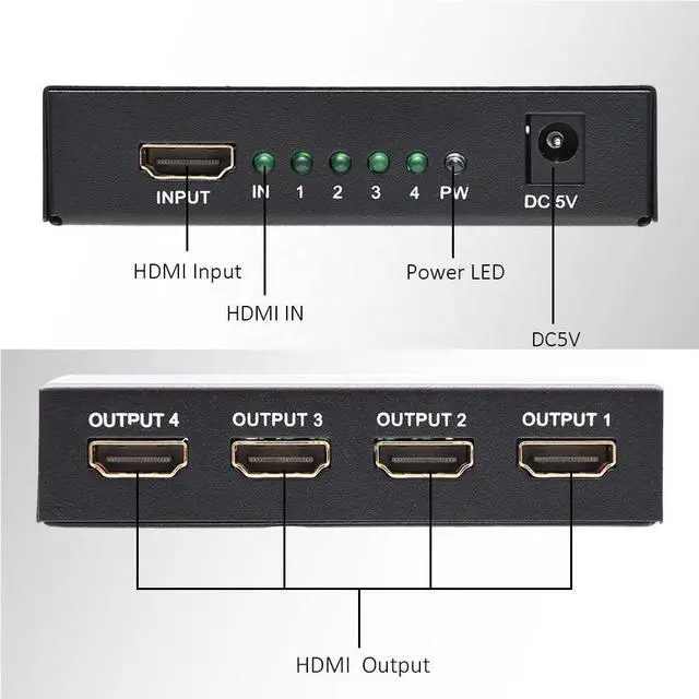 Alt view image 5 of 6 - HDMI Switch HDMI Splitter 4K 1x4 to 4 Ports Charging Splitter Video Switcher Splitter Support 2K x 4K 2160P& 3D HD Audio