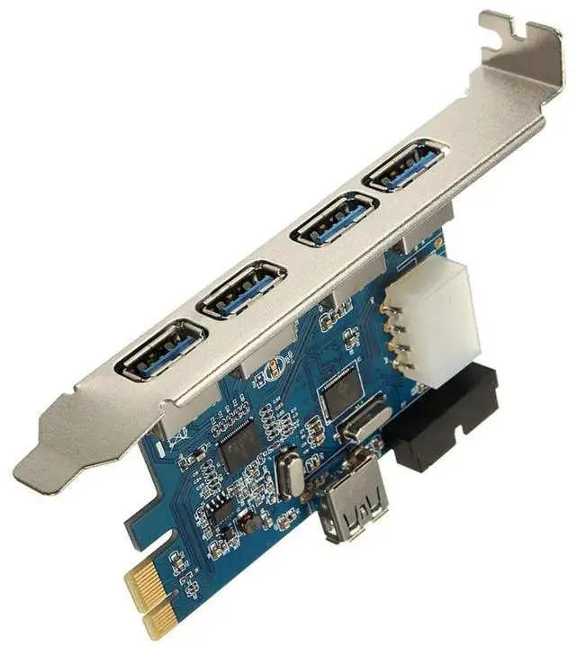 Alt view image 3 of 3 - 5 Ports PCI-E PCI Express Card to USB 3.0+19 Pin Connector 4 Pin Adapter For Win7/8