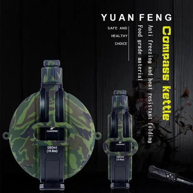 Alt view image 7 of 7 - Collapsible Military Water Bottle Newly Designed Silicone Water Kettle Canteen with Compass Bottle Cap for Hiking Camping Outdoors (Camouflage Green)