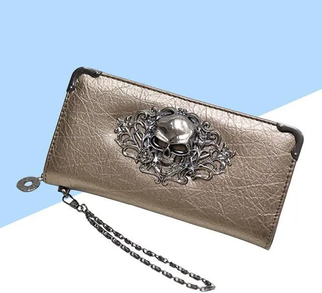 Alt view image 5 of 7 - Women's Wallet Korean Version Long Retro Punk Dice Wallet Skull Rain Dot Pattern Clutch Bag (Black)