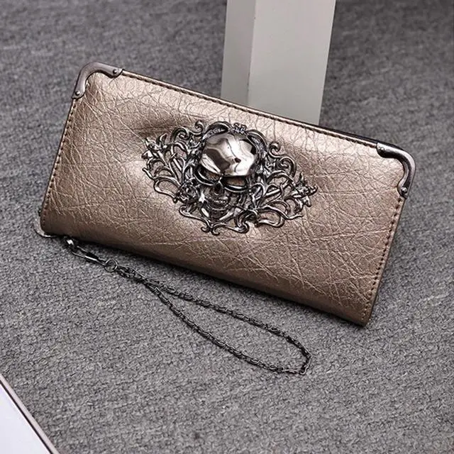 Main image of Women's Wallet Korean Version Long Retro Punk Dice Wallet Skull Rain Dot Pattern Clutch Bag (Black)