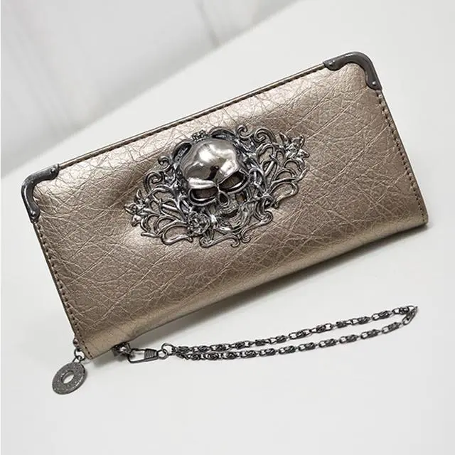 Alt view image 3 of 7 - Women's Wallet Korean Version Long Retro Punk Dice Wallet Skull Rain Dot Pattern Clutch Bag (Black)