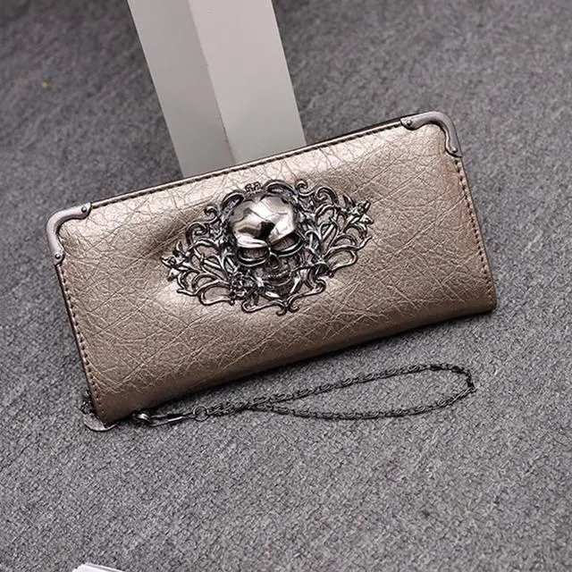 Alt view image 2 of 7 - Women's Wallet Korean Version Long Retro Punk Dice Wallet Skull Rain Dot Pattern Clutch Bag (Black)