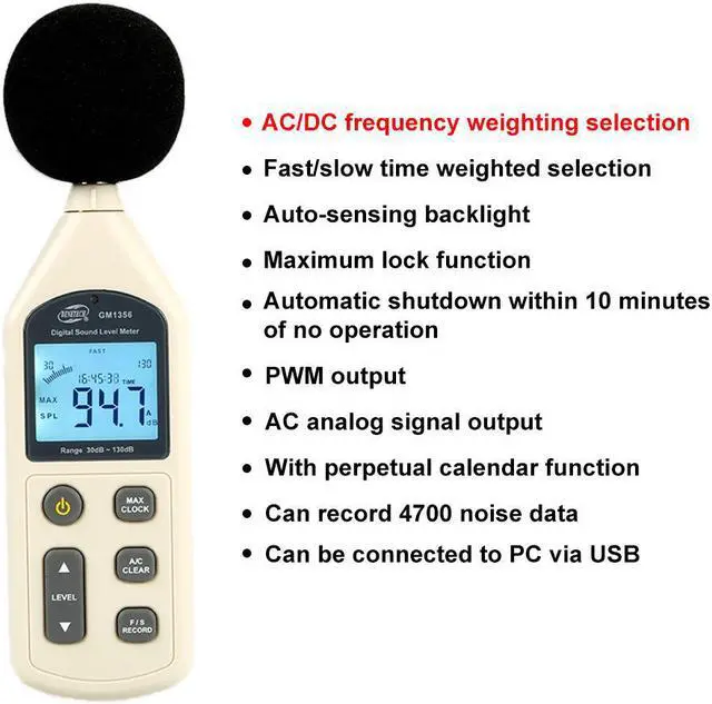 Alt view image 3 of 7 - Sound Level Meter with USB Digital Noise Tester LCD Screen Audio Vioce Describe Meter Decibel Monitor Pressure Tester