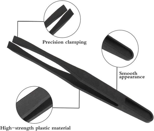 FEITA 6pcs ESD Carbon Fiber Tweezers Kit Plastic Antistatic Tweezers Set Pickup Repair Tool,Black