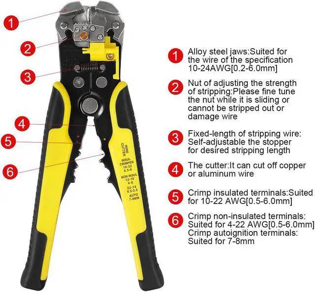 Alt view image 5 of 6 - Wire Stripper Stripping Cable Insulation Removal Tool for Electrician Side Cutter Cutting Pliers Clamps Nippers Hand Tools
