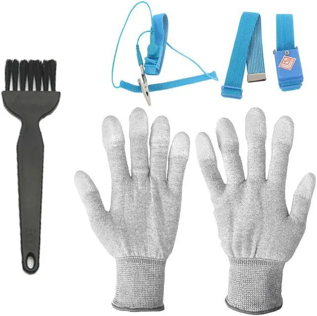 Main image of Anti-Static Esd Gloves L Repair Carbon Fiber PU Coated Finger Anti Static ESD Wrist Strap Wrist Strap Cordless Anti Static Bracelet Electrostatic and Antistatic Cleaning Brush