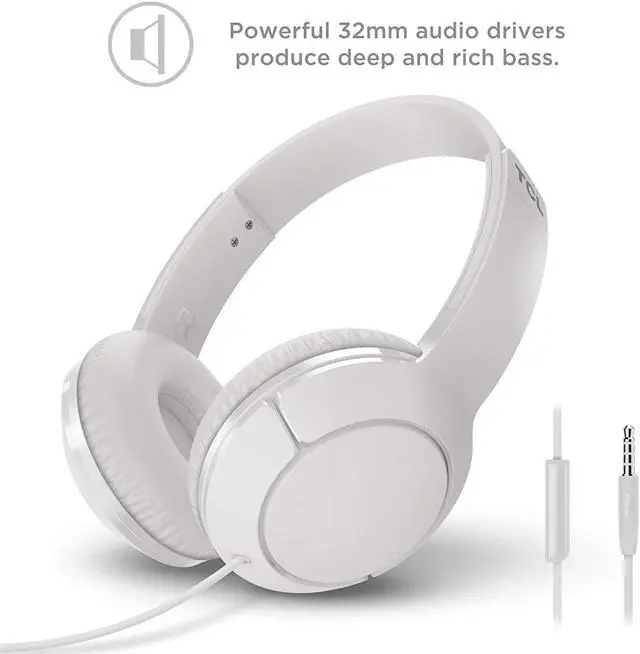 Alt view image 2 of 6 - TCL MTRO200 On-Ear Wired Headphones Super Light Weight Headphones with 32mm drivers for Huge Bass and Built-in Mic – Ash White