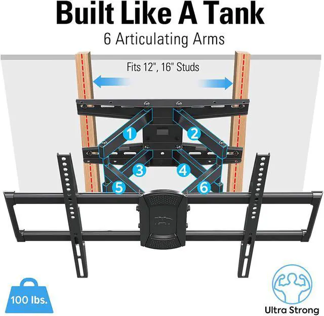 Alt view image 2 of 7 - Mounting Dream TV Wall Mount Swivel and Tilt for 42-75 Inch TVs, Full Motion TV Mount TV Bracket with Articulating Arms, Max VESA 600x400mm and 100 LBS Loading, Fits 16" Woods Studs, MD2658