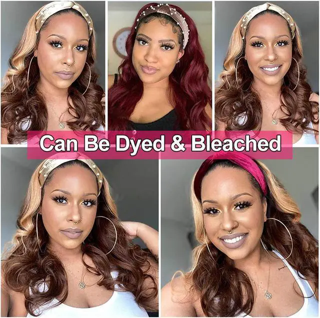 Alt view image 4 of 7 - Headband Wigs for Black Women Body Wave Human Hair Wigs Brazilian Virgin Hair None Lace Front Wigs Machine Made Wigs Headband Wig 150% Density (18" Headband Wigs)
