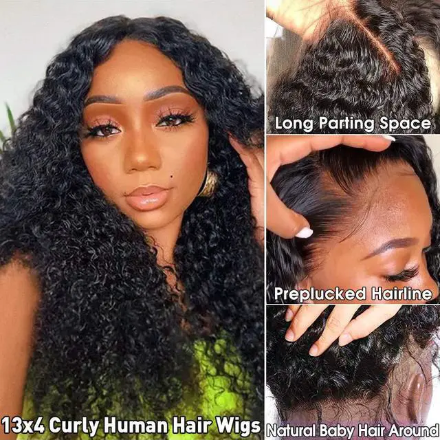 Alt view image 2 of 6 - CYNOSURE Lace Front Wigs Human Hair Pre Plucked Brazilian Kinky Curly Lace Frontal Wig with Baby Hair 9A Natural Hair Wigs for Black Women(16, Curly Wigs)