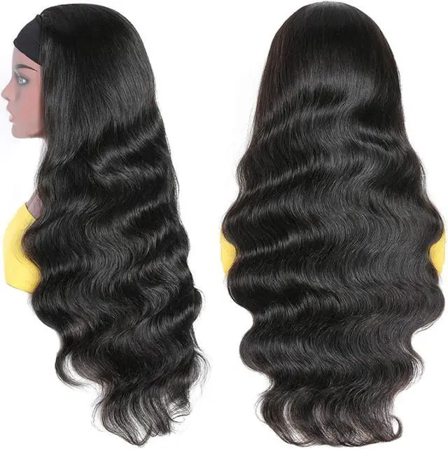 Alt view image 3 of 7 - Headband Wigs for Black Women Body Wave Human Hair Wigs Brazilian Virgin Hair None Lace Front Wigs Machine Made Wigs Headband Wig 150% Density (18" Headband Wigs)