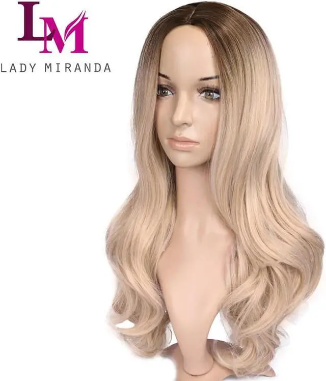 Alt view image 3 of 13 - Lady Miranda Ombre Wig Brown to Ash Blonde High Density Heat Resistant Synthetic Hair Weave Full Wigs for Women(T/Ash Blonde)
