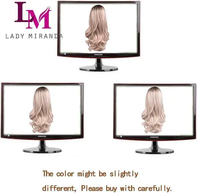 Alt view image 6 of 13 - Lady Miranda Ombre Wig Brown to Ash Blonde High Density Heat Resistant Synthetic Hair Weave Full Wigs for Women(T/Ash Blonde)