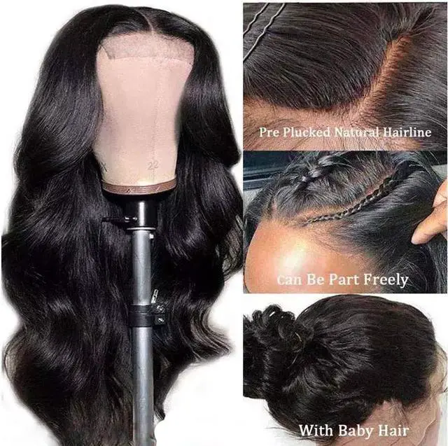 Alt view image 3 of 7 - Body Wave Lace Front Wigs Human Hair Pre Plucked Bleached Knots with Baby Hair Glueless 4×4 Brazilian Virgin Lace Closure Human Hair Wigs for Black Women Natural Color 150 Density