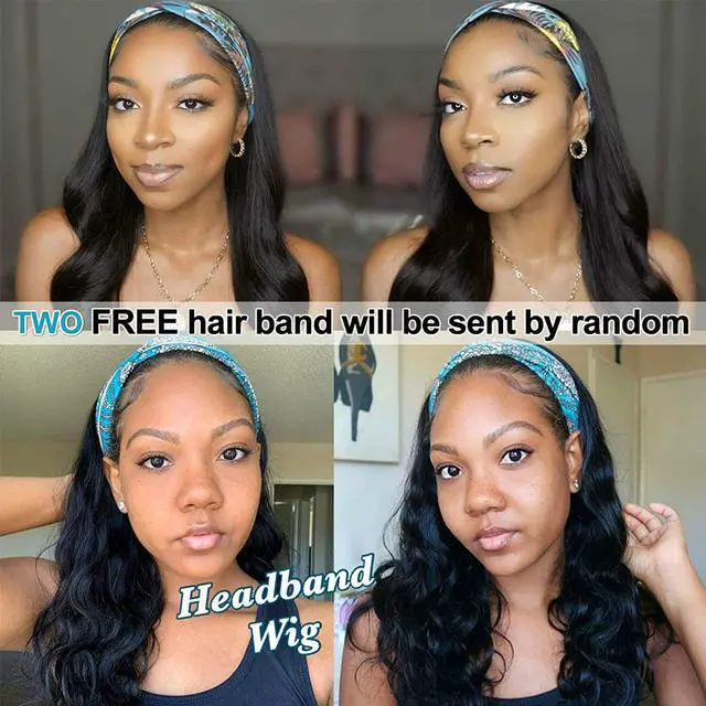 Alt view image 6 of 7 - Headband Wigs for Black Women Body Wave Human Hair Wigs Brazilian Virgin Hair None Lace Front Wigs Machine Made Wigs Headband Wig 150% Density (18" Headband Wigs)