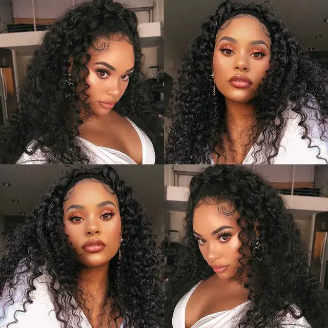 Alt view image 6 of 6 - CYNOSURE Lace Front Wigs Human Hair Pre Plucked Brazilian Kinky Curly Lace Frontal Wig with Baby Hair 9A Natural Hair Wigs for Black Women(16, Curly Wigs)