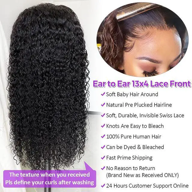 Alt view image 3 of 6 - CYNOSURE Lace Front Wigs Human Hair Pre Plucked Brazilian Kinky Curly Lace Frontal Wig with Baby Hair 9A Natural Hair Wigs for Black Women(16, Curly Wigs)