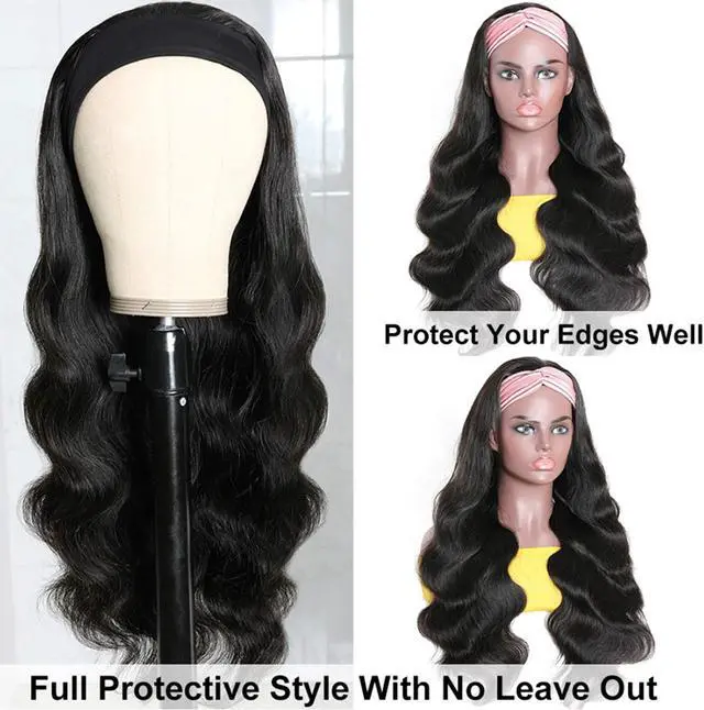 Alt view image 2 of 7 - Headband Wigs for Black Women Body Wave Human Hair Wigs Brazilian Virgin Hair None Lace Front Wigs Machine Made Wigs Headband Wig 150% Density (18" Headband Wigs)