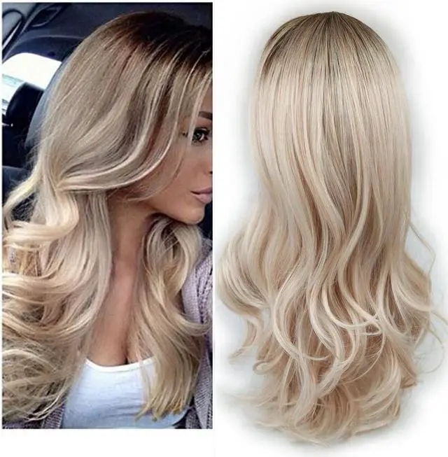 Main image of Lady Miranda Ombre Wig Brown to Ash Blonde High Density Heat Resistant Synthetic Hair Weave Full Wigs for Women(T/Ash Blonde)