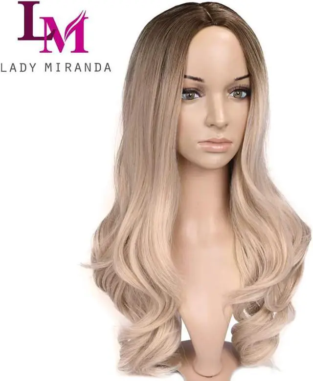 Alt view image 2 of 13 - Lady Miranda Ombre Wig Brown to Ash Blonde High Density Heat Resistant Synthetic Hair Weave Full Wigs for Women(T/Ash Blonde)