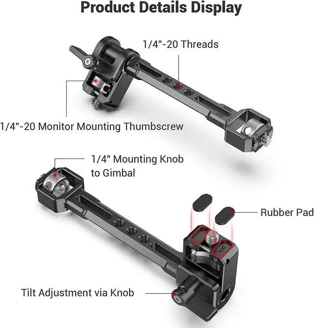 Alt view image 2 of 7 - SMALLRIG Adjustable Camera Monitor Mount for DJI Ronin-S/Ronin-Sc & ZHIYUN Crane 2S/Crane 3/3S/WEEBILL-S & MOZA Aircross 2 Gimbals - 2889