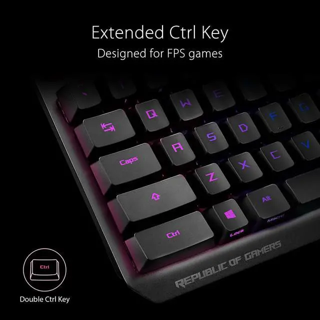 Alt view image 5 of 7 - Mechanical Gaming Keyboard - ROG Strix Scope RX | Red Optical Mechanical Switches | USB 2.0 Passthrough | 2X Wider Ctrl Key for Greater FPS Precision | Aura Sync, Armoury Crate RGB Lighting