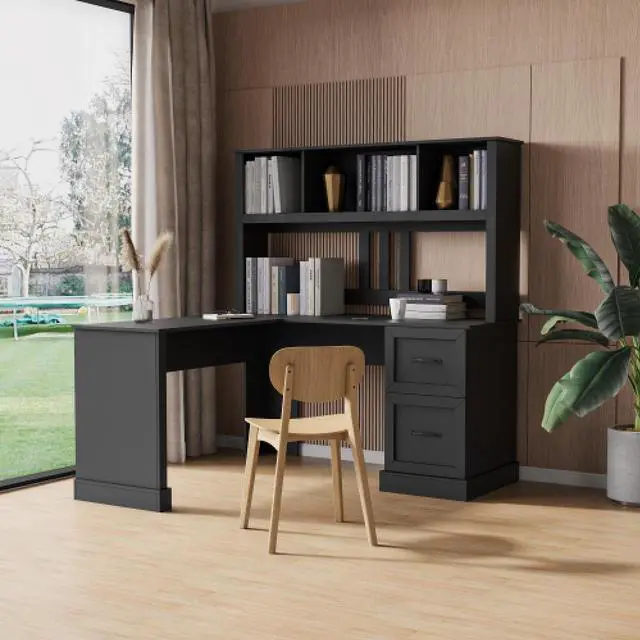 Main image of Home Office Computer Desk with Hutch, Antiqued Black finish