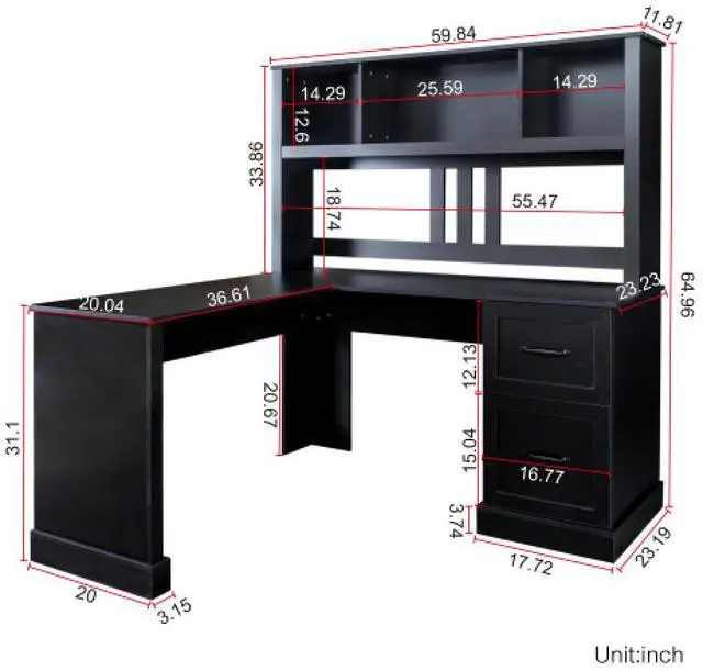 Alt view image 4 of 5 - Home Office Computer Desk with Hutch, Antiqued Black finish
